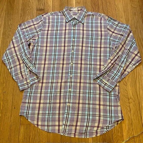 Peter Millar Golf Plaid Button Down Shirt Long Sleeve All Cotton Men Size Large - Picture 1 of 8